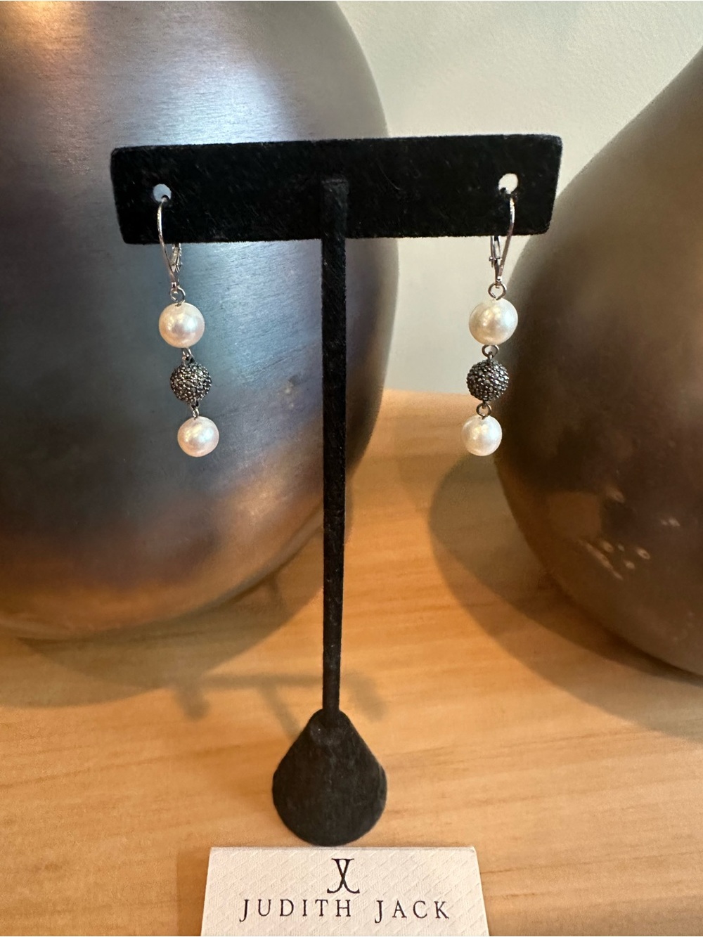 Judith Jack Pearl Drop Earrings with Silver Pave Beads - Picture 3 of 6